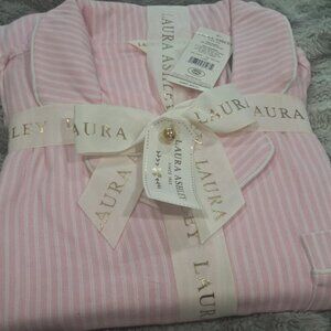 Laura Ashley 2 Piece Pink & White Stripe Pajama Set - Large - BNWT